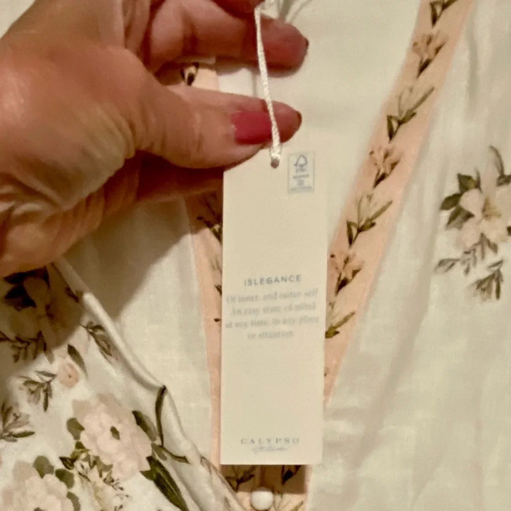 Calypso St. Barth Linen Cream Floral Long-Sleeve Midi Dress L - Picture 11 of 11